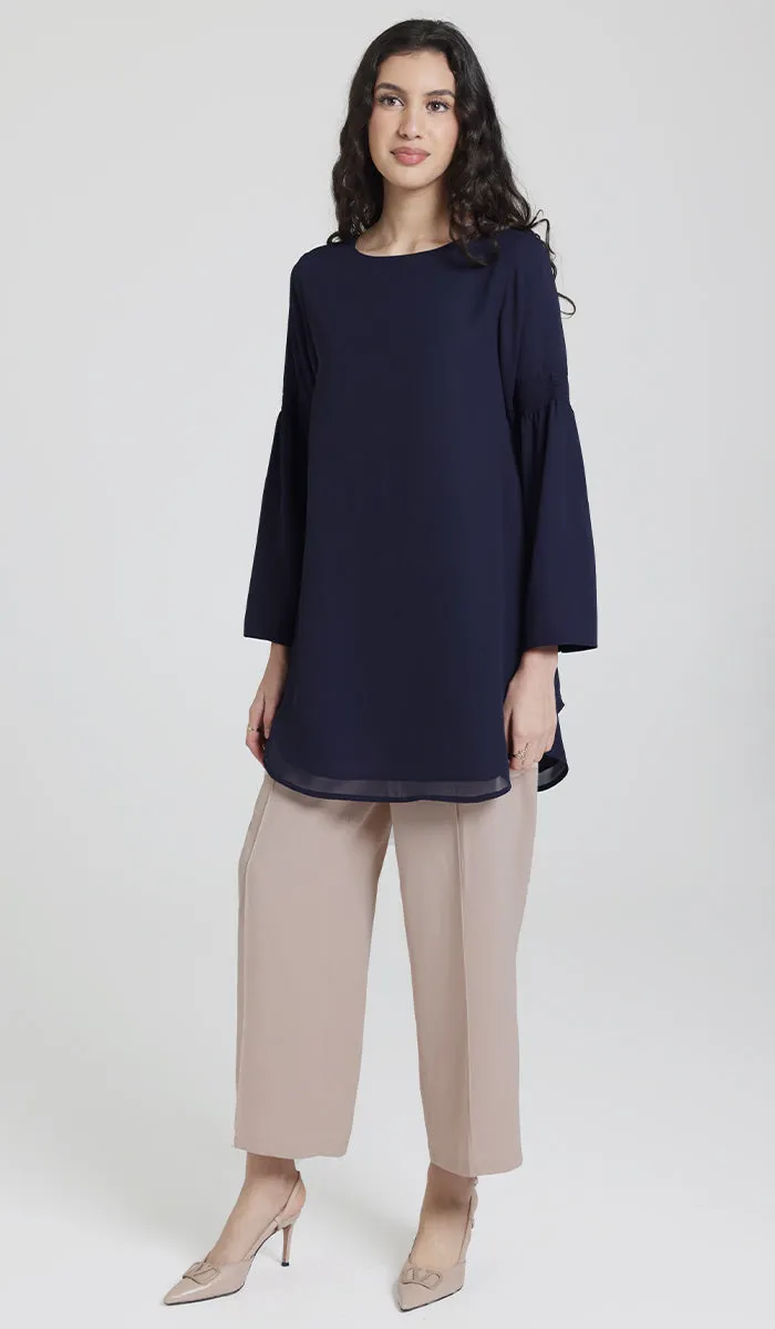 Sundus Long Chiffon Modest Top - Navy