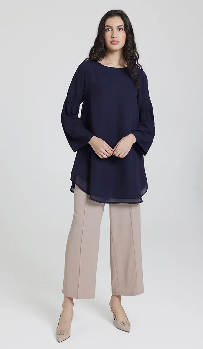 Sundus Long Chiffon Modest Top - Navy