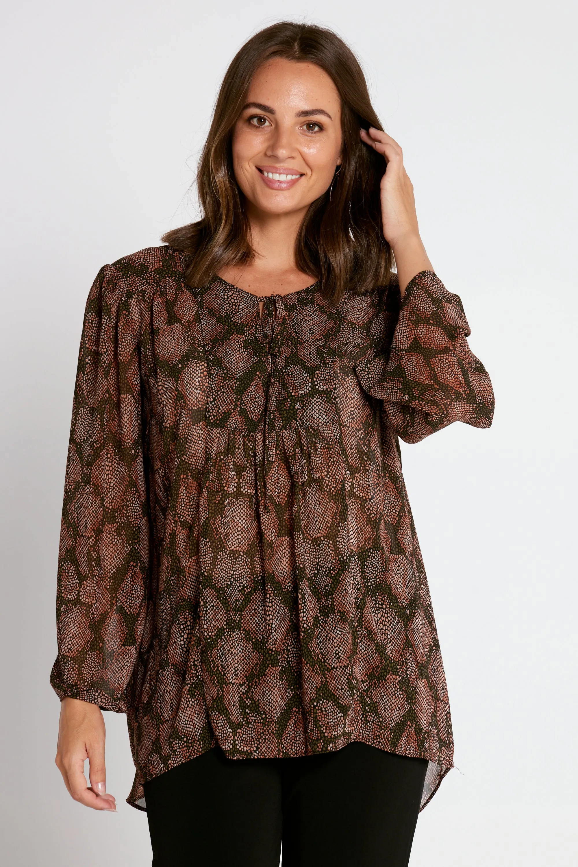 Tamblyn Chiffon Shirt - Mocha Snake