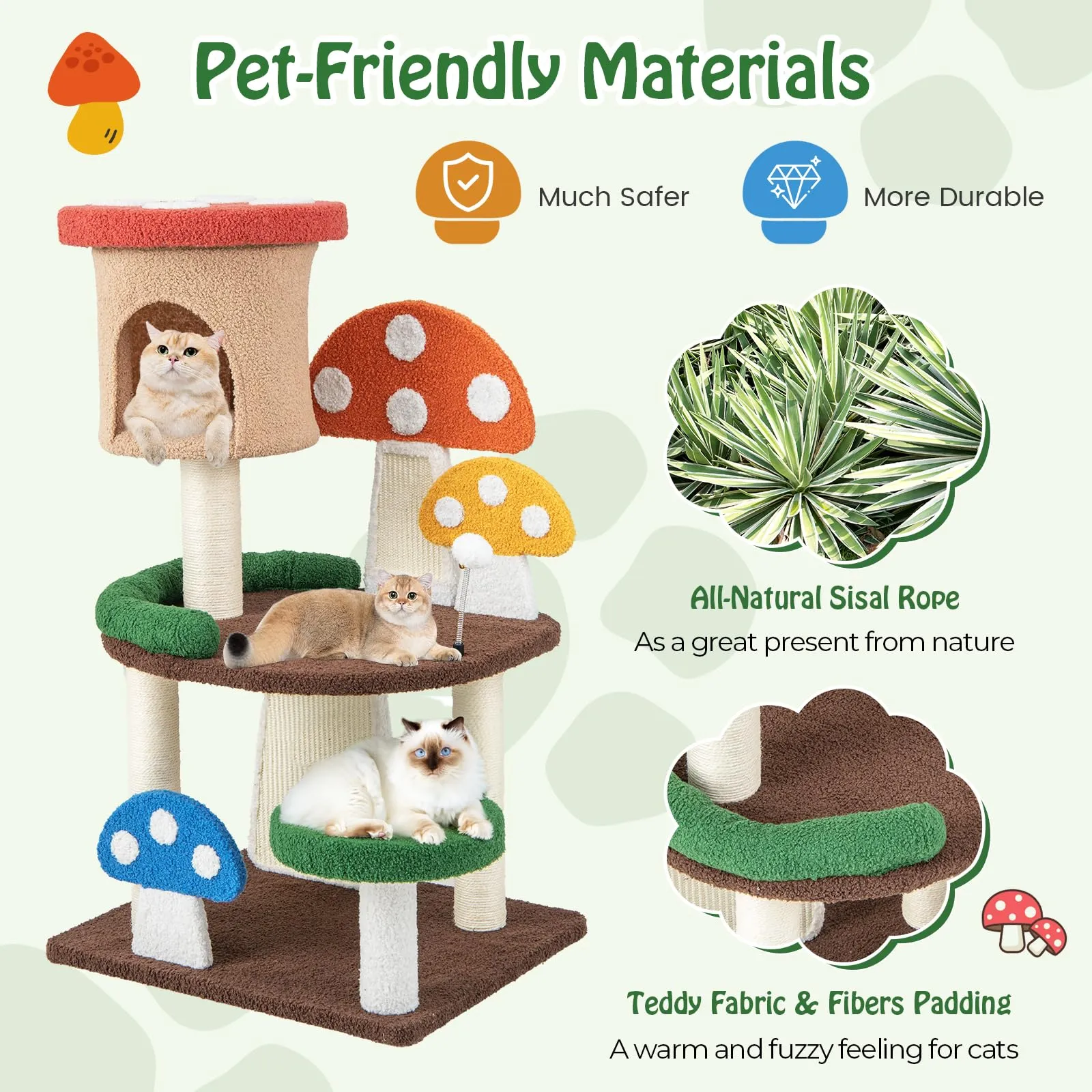 Tangkula 40.5 Inch Mushroom Cat Tree, Cute Cat Tower