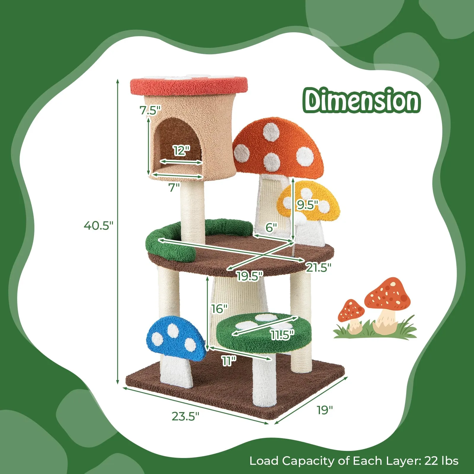 Tangkula 40.5 Inch Mushroom Cat Tree, Cute Cat Tower