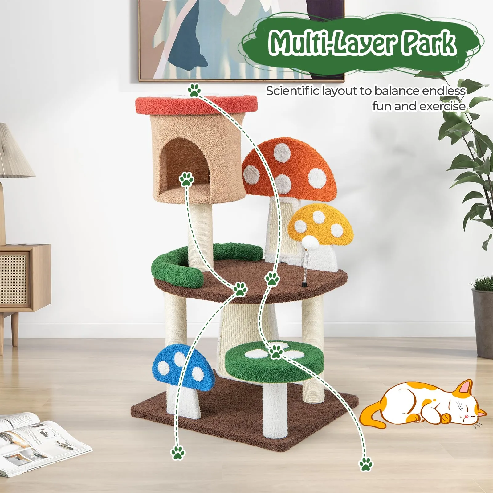 Tangkula 40.5 Inch Mushroom Cat Tree, Cute Cat Tower