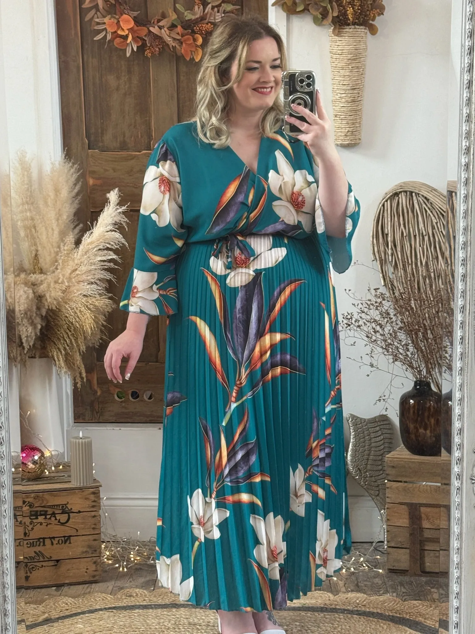 Teal Bold Floral Vienna Dress