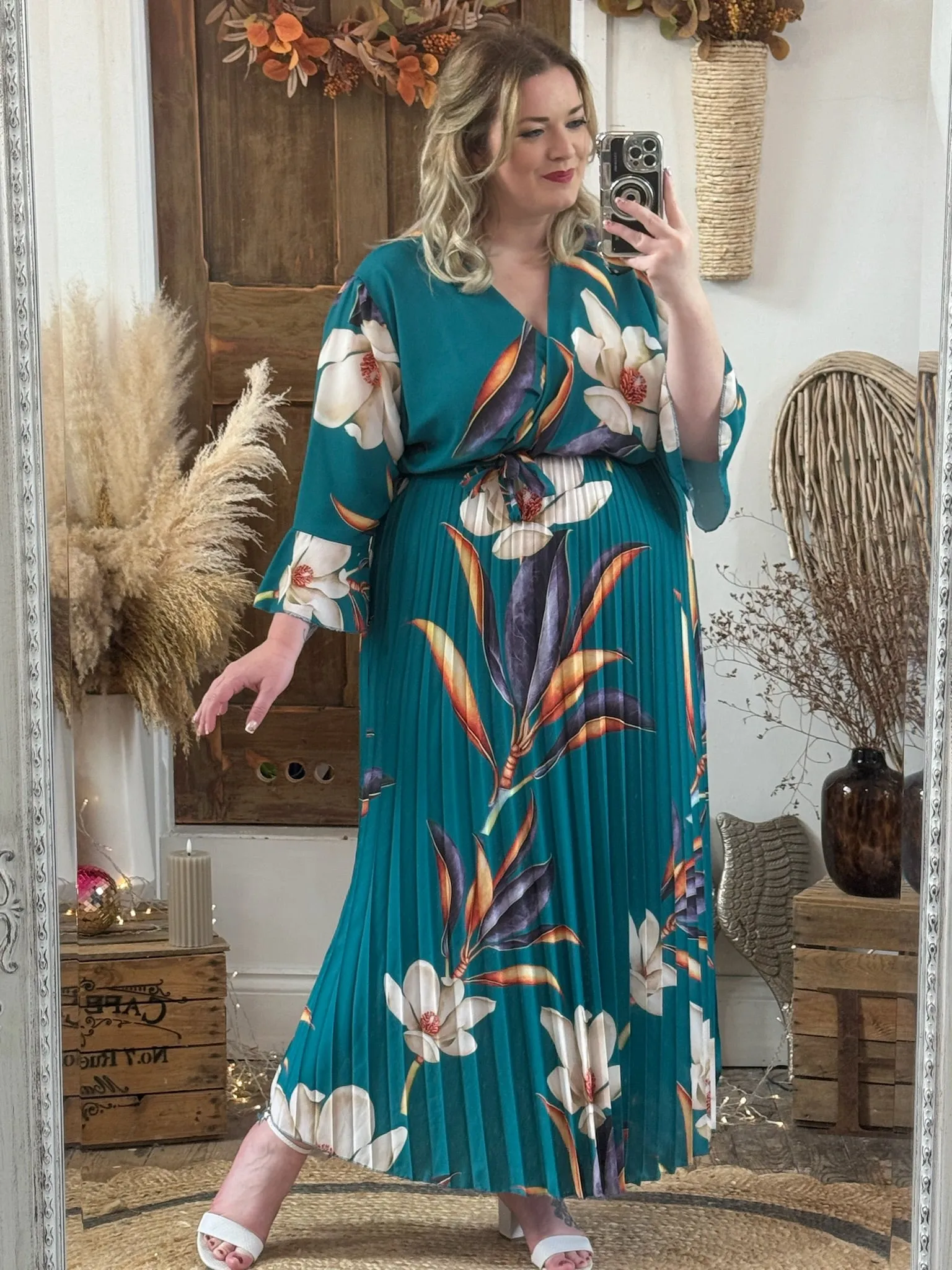 Teal Bold Floral Vienna Dress