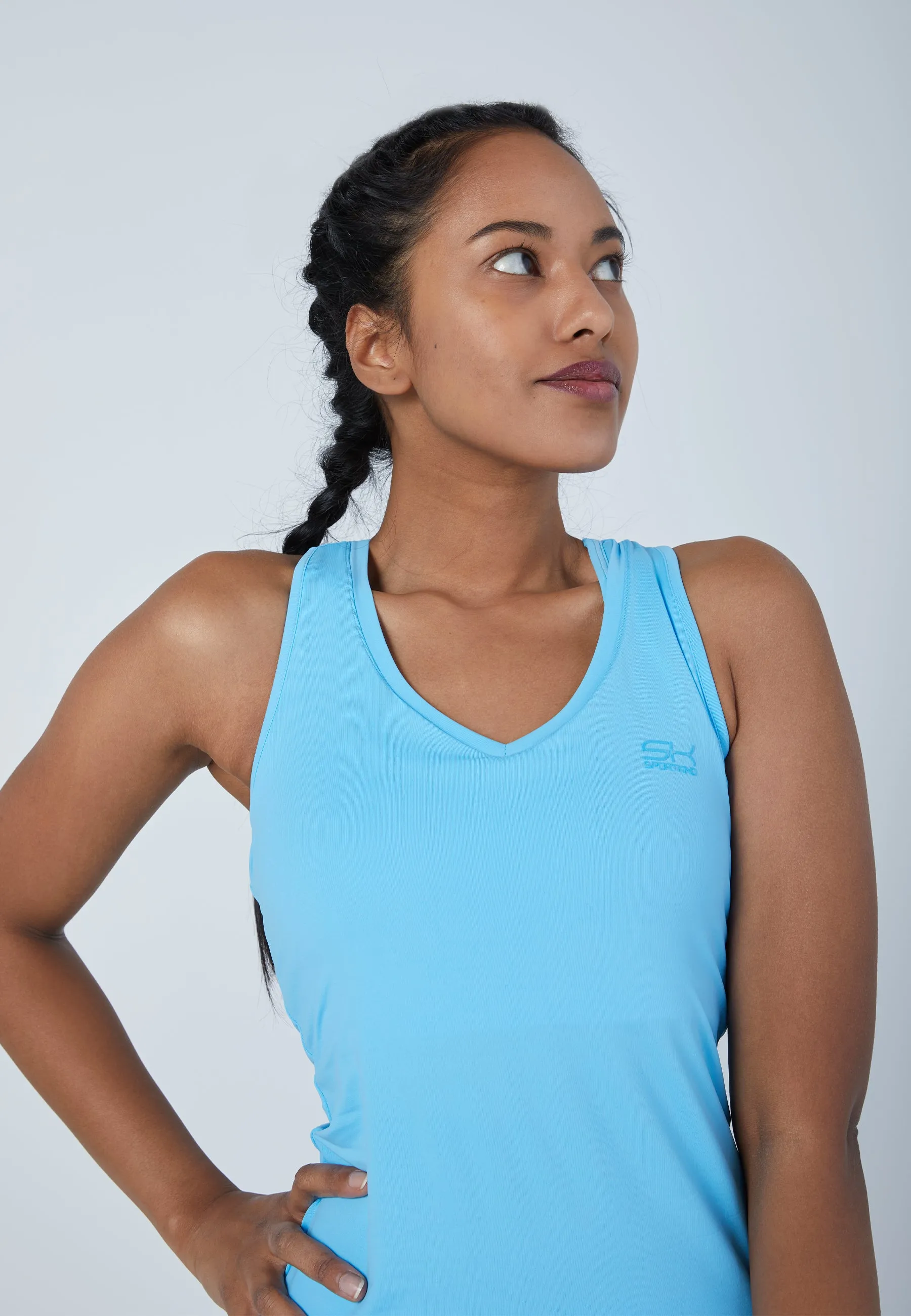 Tennis V-Neck Tank Top with racer back, light blue