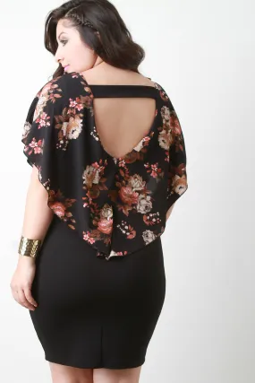 Tiered Floral Chiffon Open Back Bodycon Dress