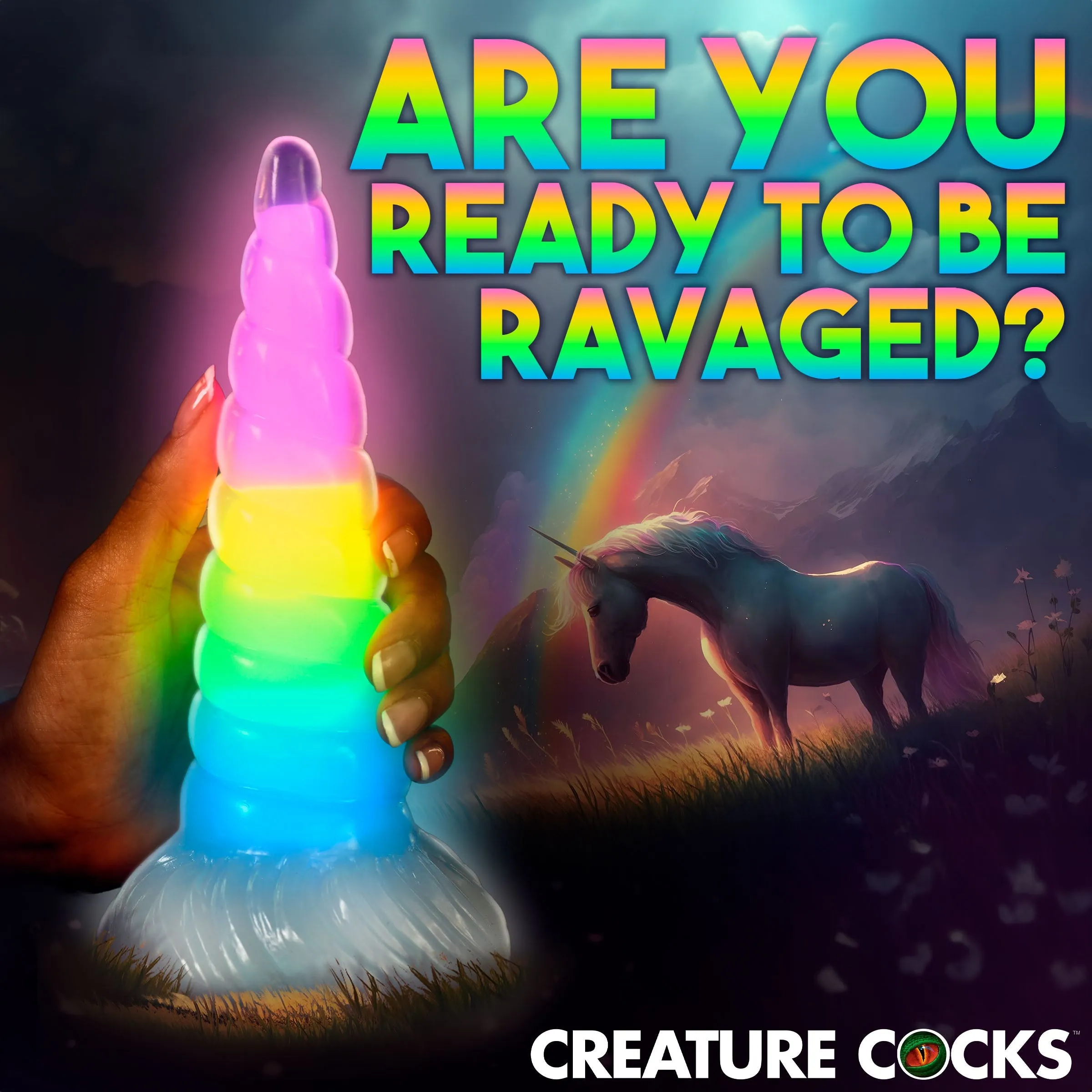 Uni-Glow Glow-In-The-Dark Rainbow Silicone Dildo