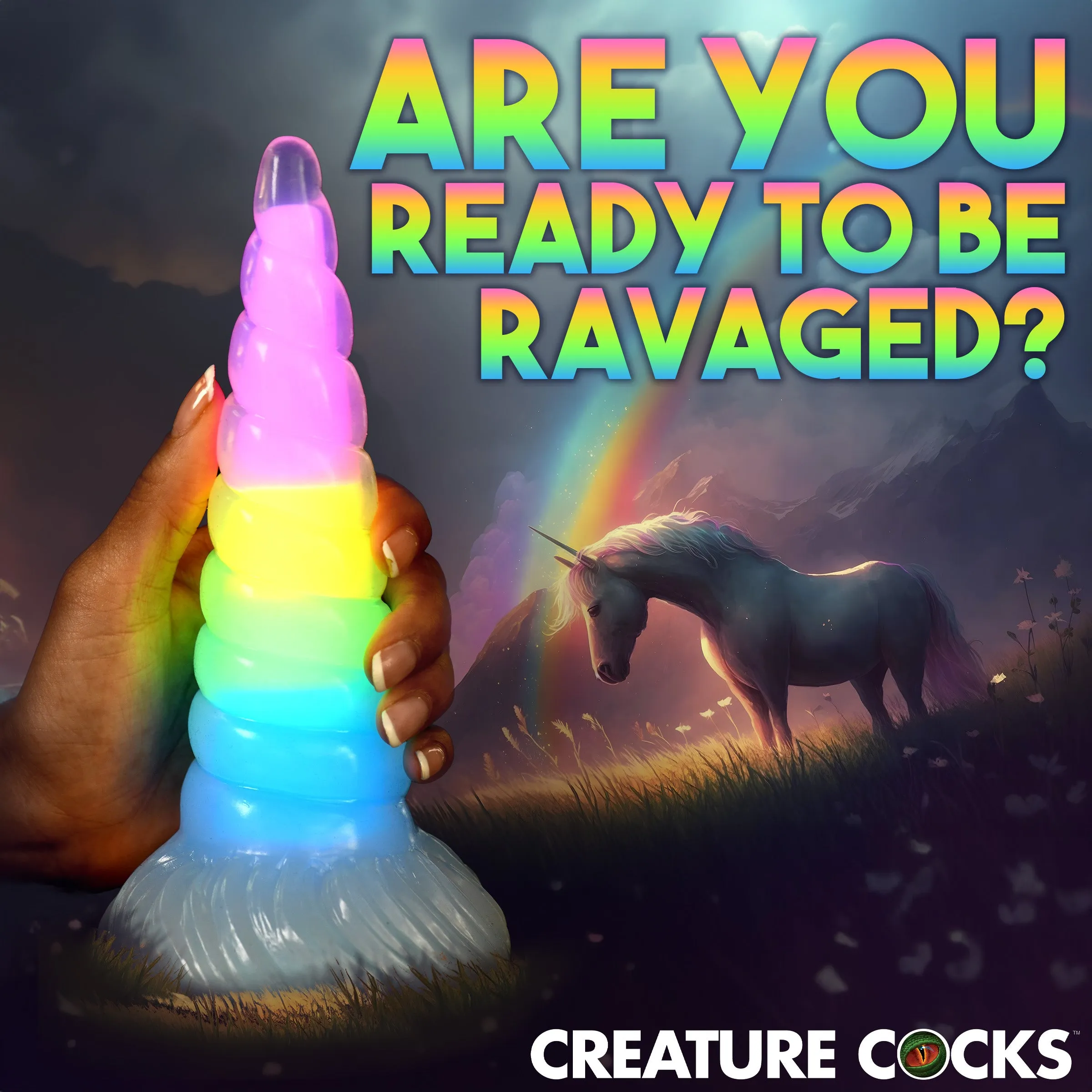 Uni-glow Glow-in-the-dark Rainbow Silicone Dildo