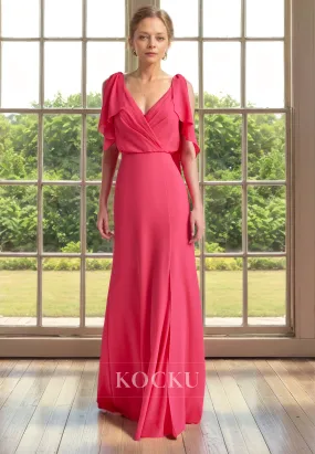 V-Neck Cap sleeves A-Line Chiffon Cocktail Mother of the Bride Dress