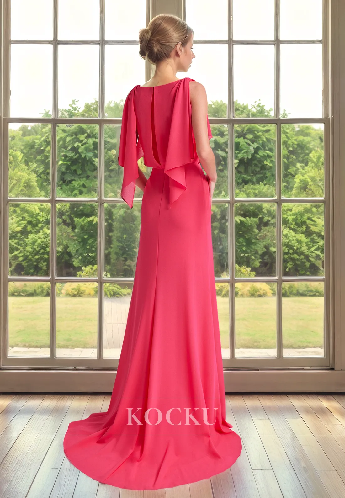 V-Neck Cap sleeves A-Line Chiffon Cocktail Mother of the Bride Dress