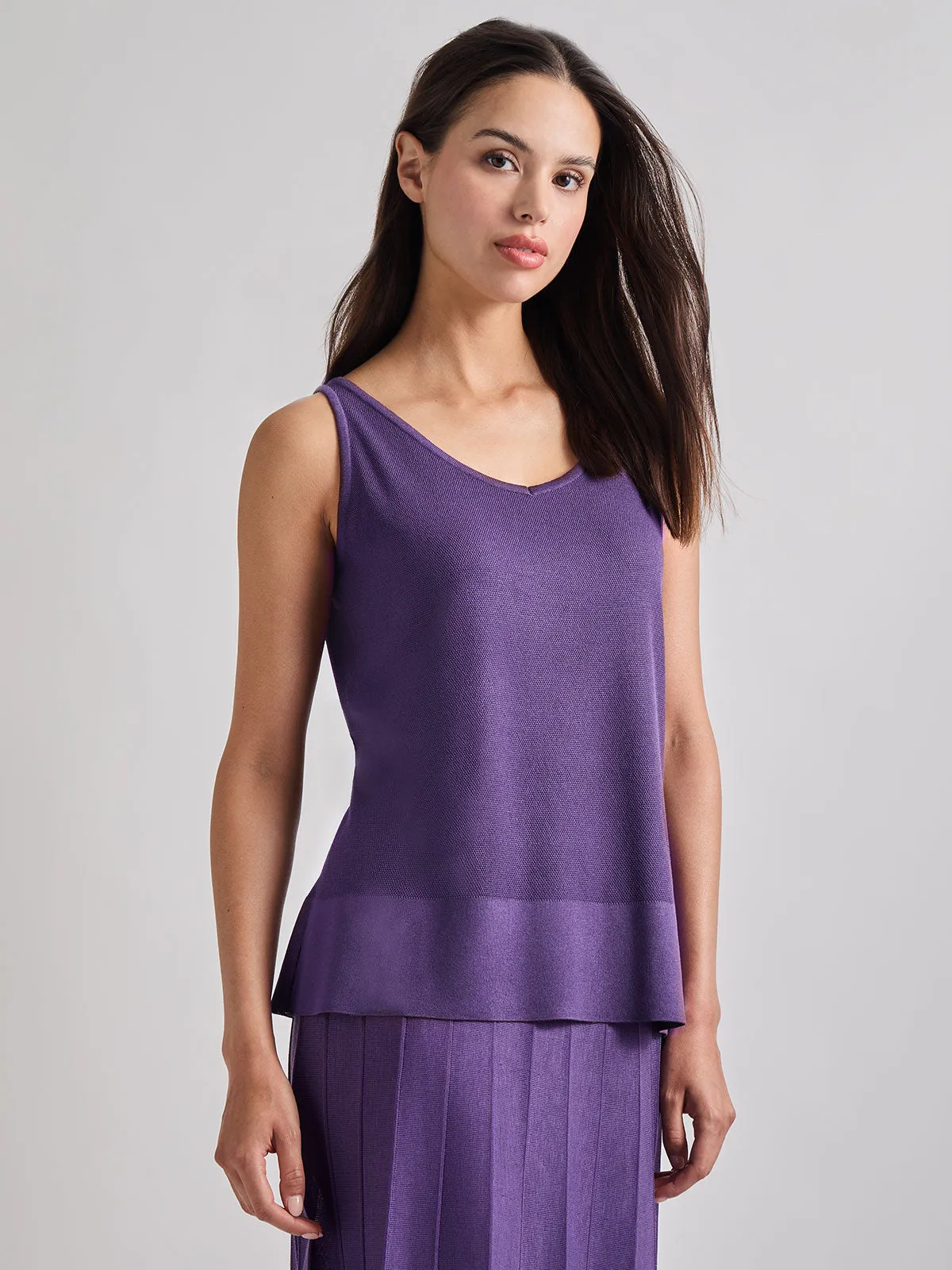 V-Neck Soft Knit Tank Top, Plum Royale