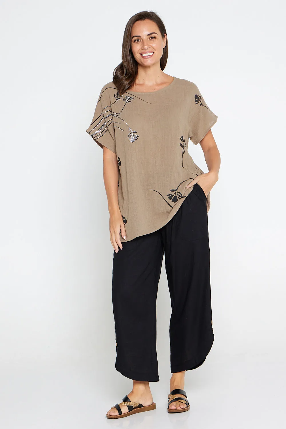 Valerie Diamanté Top - Khaki Brown