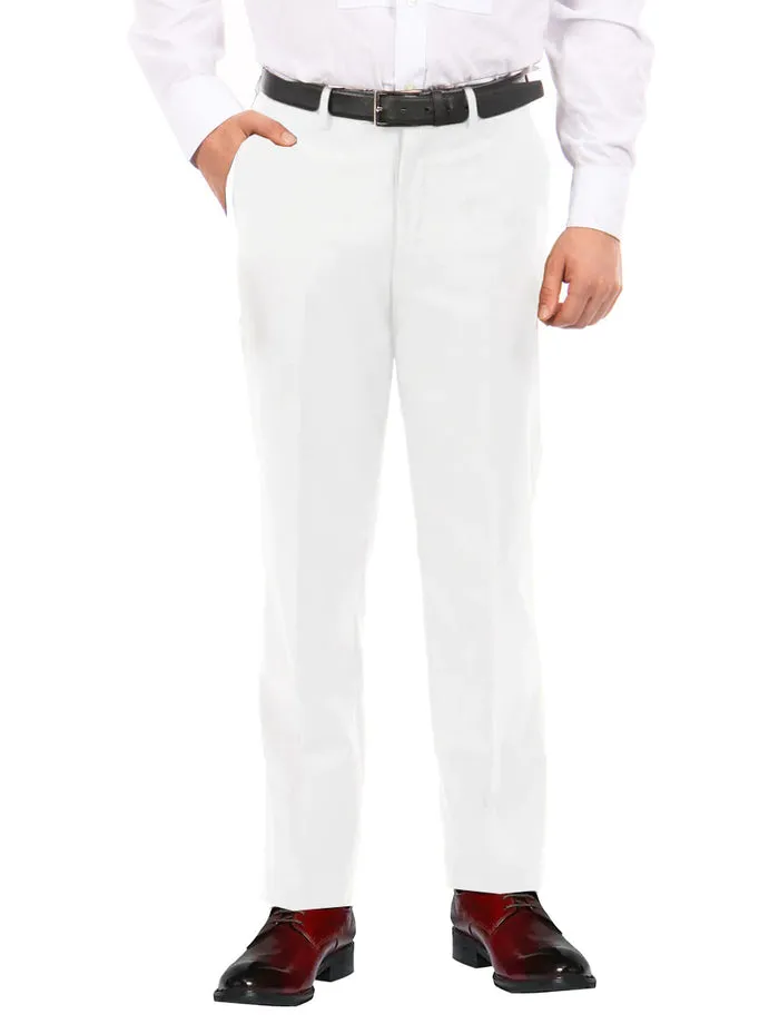 Vinci Luxurious Wool Feel Flat Front Pre-Hemmed Dress Pants White ON-900