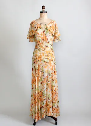 Vintage 1930s Floral Chiffon Summer Party Dress