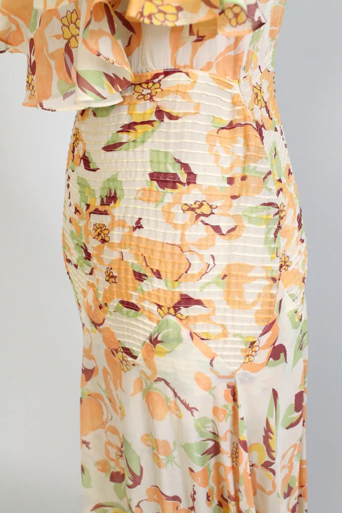 Vintage 1930s Floral Chiffon Summer Party Dress