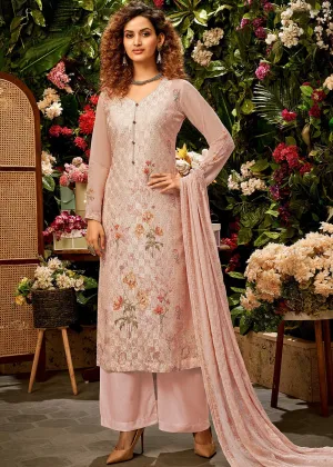 Viscose Georgette Pale Pink Sequins Salwar Suit