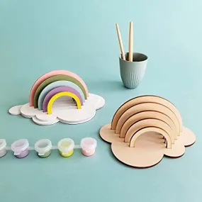 Whittlewud Set of 1-5 Blank Rainbow Wood, Rainbow Wood, Art & Crafts birthday gift, Tallest (2.5 In x 6 1/2 In) wide cloud baby shower activity, party favor, wood.