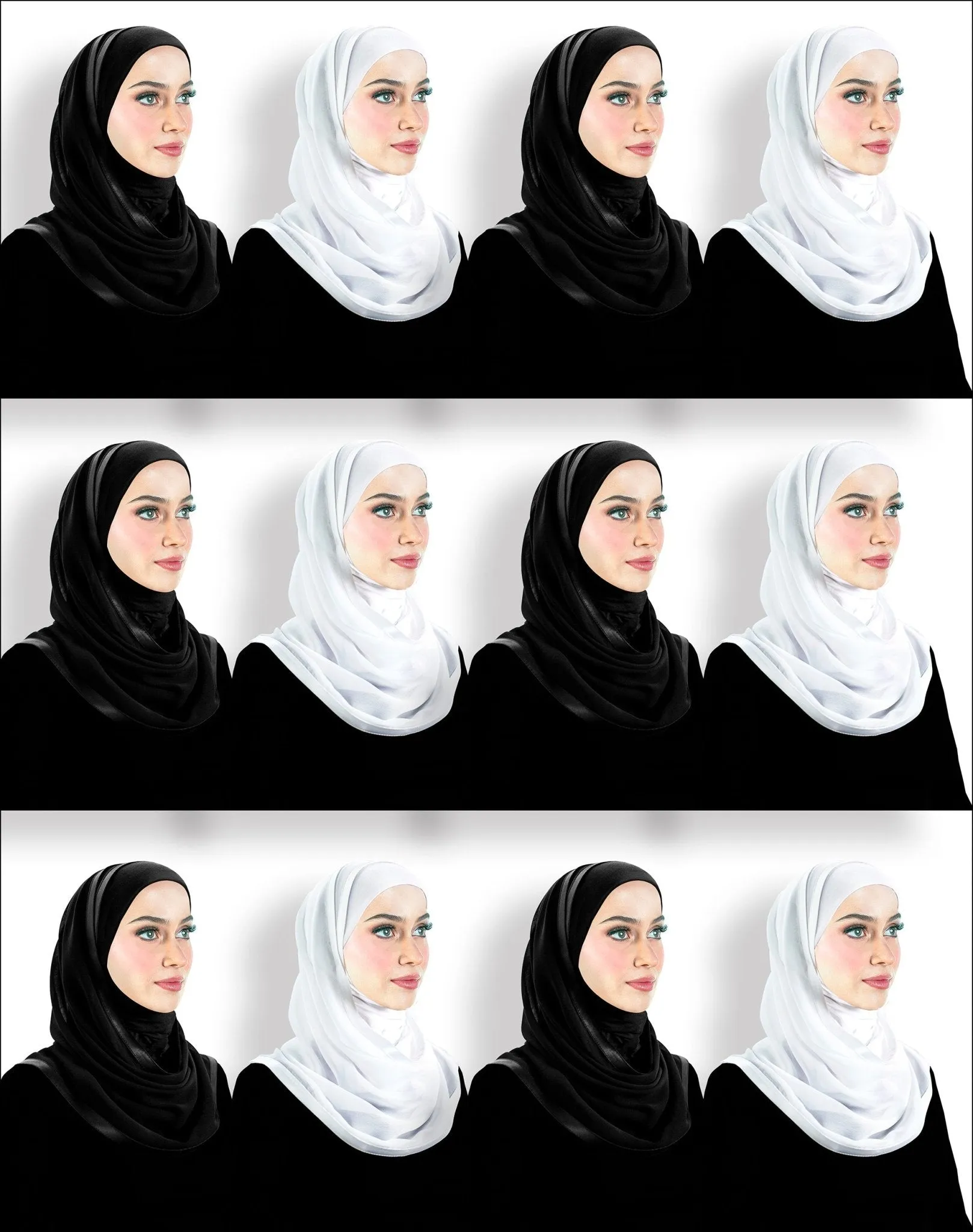 Wholesale Set of 6  Khatib Kuwaiti Mona Hijabs 3 White & 3 Black