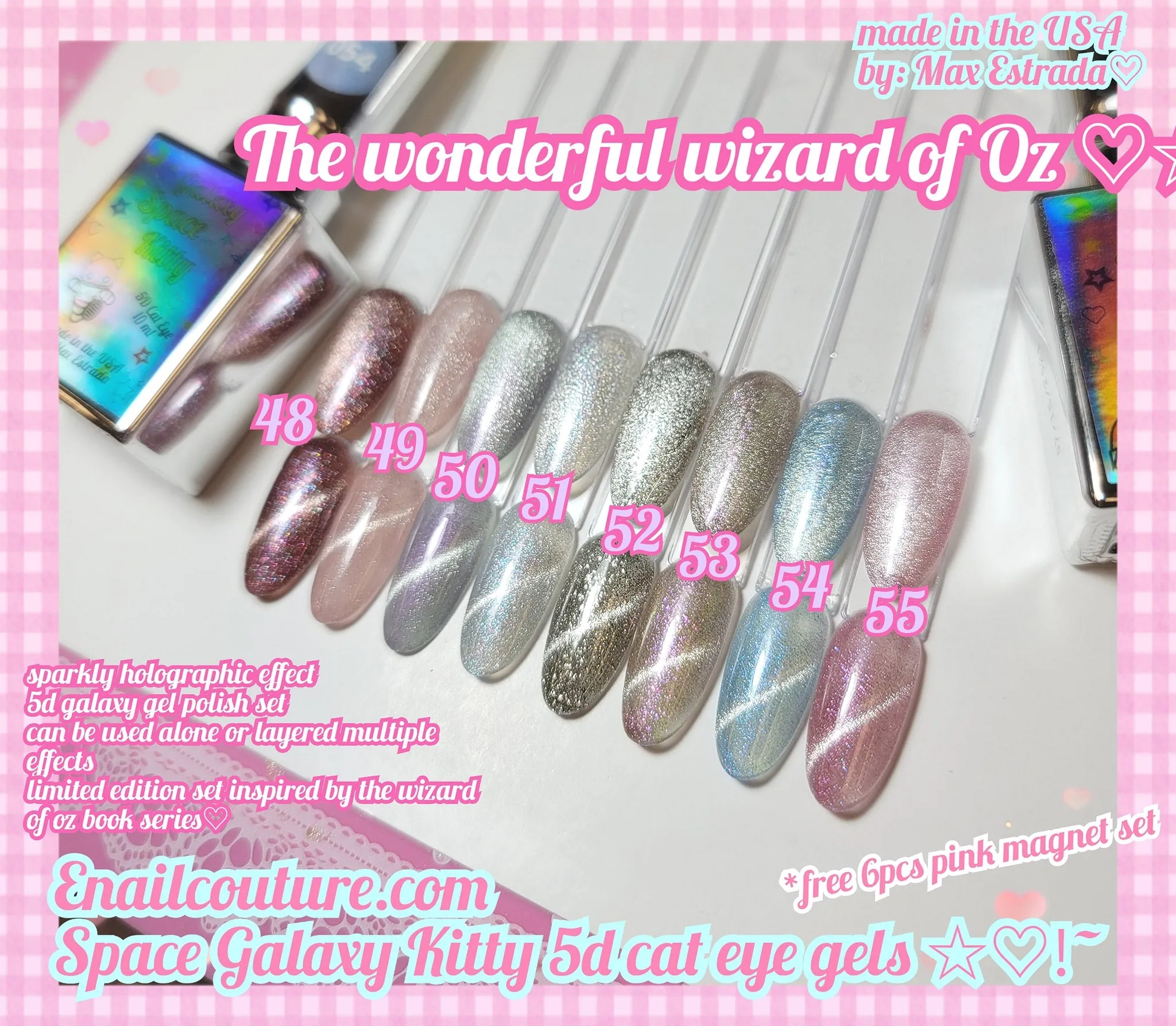 Wizard of Oz Space Galaxy Kitty Gels!~ (NEW 5d cat eye color gels)(Magnetic Gel Polish Auroras Snowlight Cat Eye Gel Shining Glitter Soak Off UV Gel Polish )