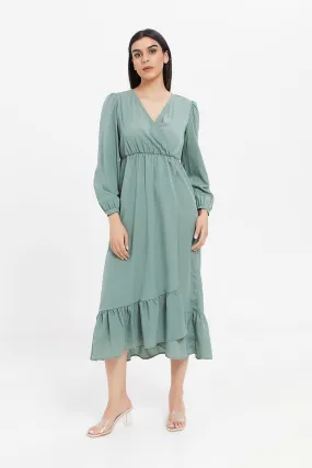 Women Teal Wrap Maxi Dress