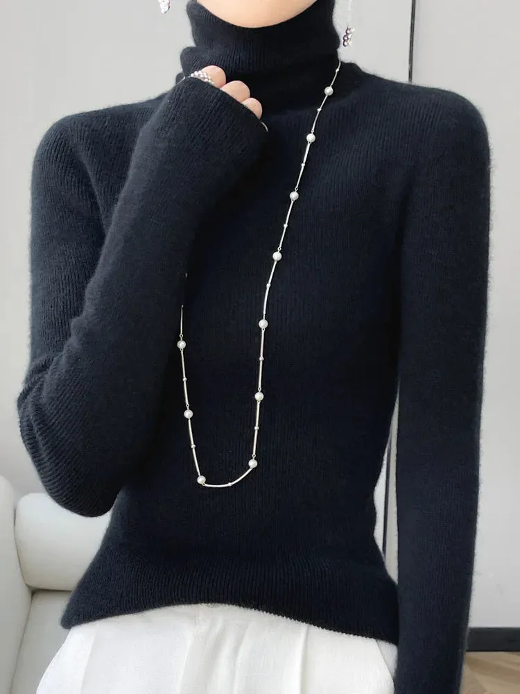 Women Turtleneck Sweater Autumn Winter Slim Basic Bottoming Pullover 100% Merino Wool Soft Kniwear Korean Popular Clothes Tops