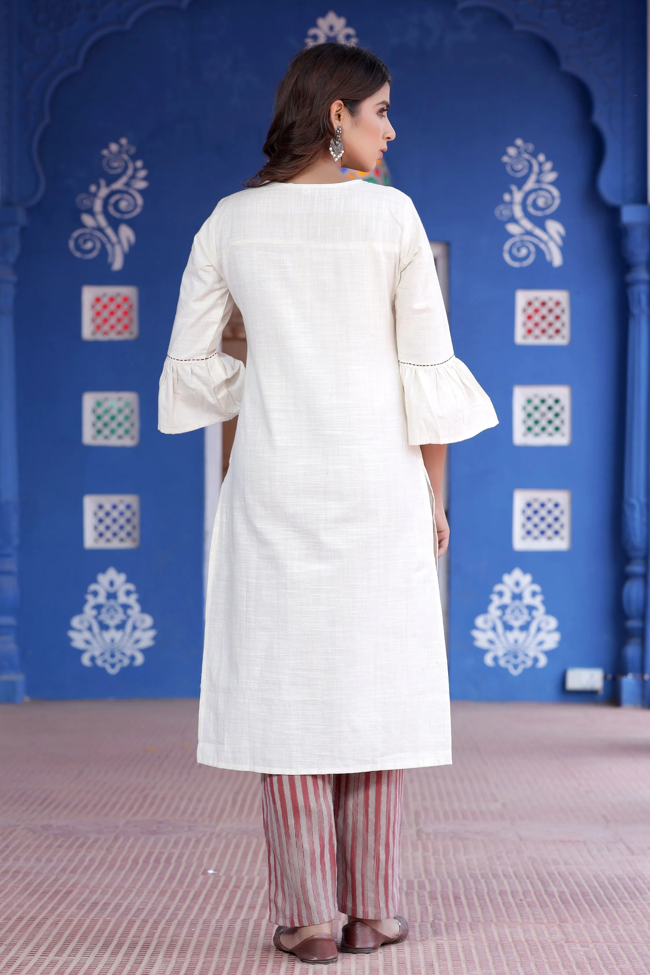 Women White Embroidered Kurta Set