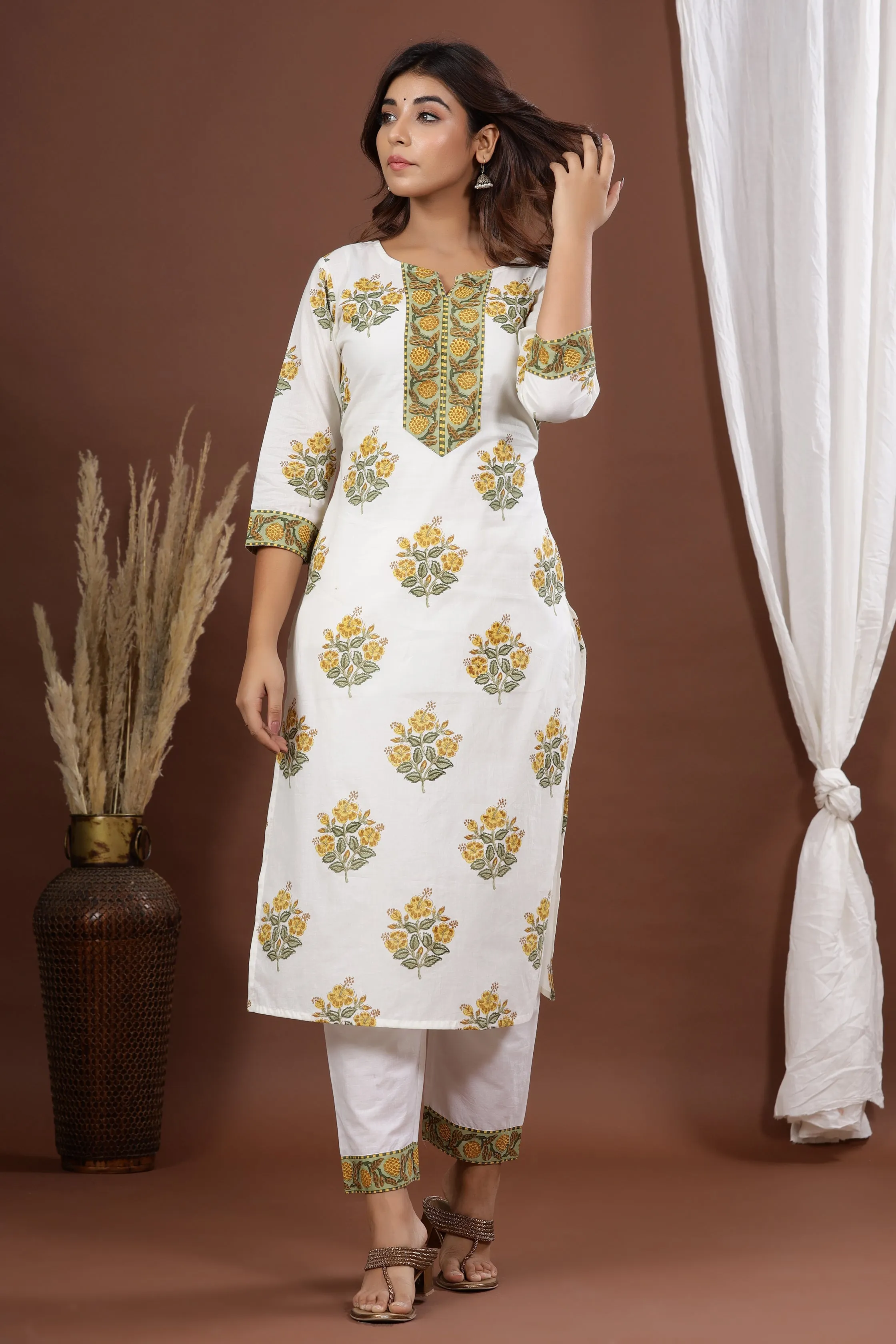 Women White Printed Dupatta Set