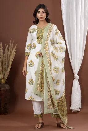 Women White Printed Dupatta Set