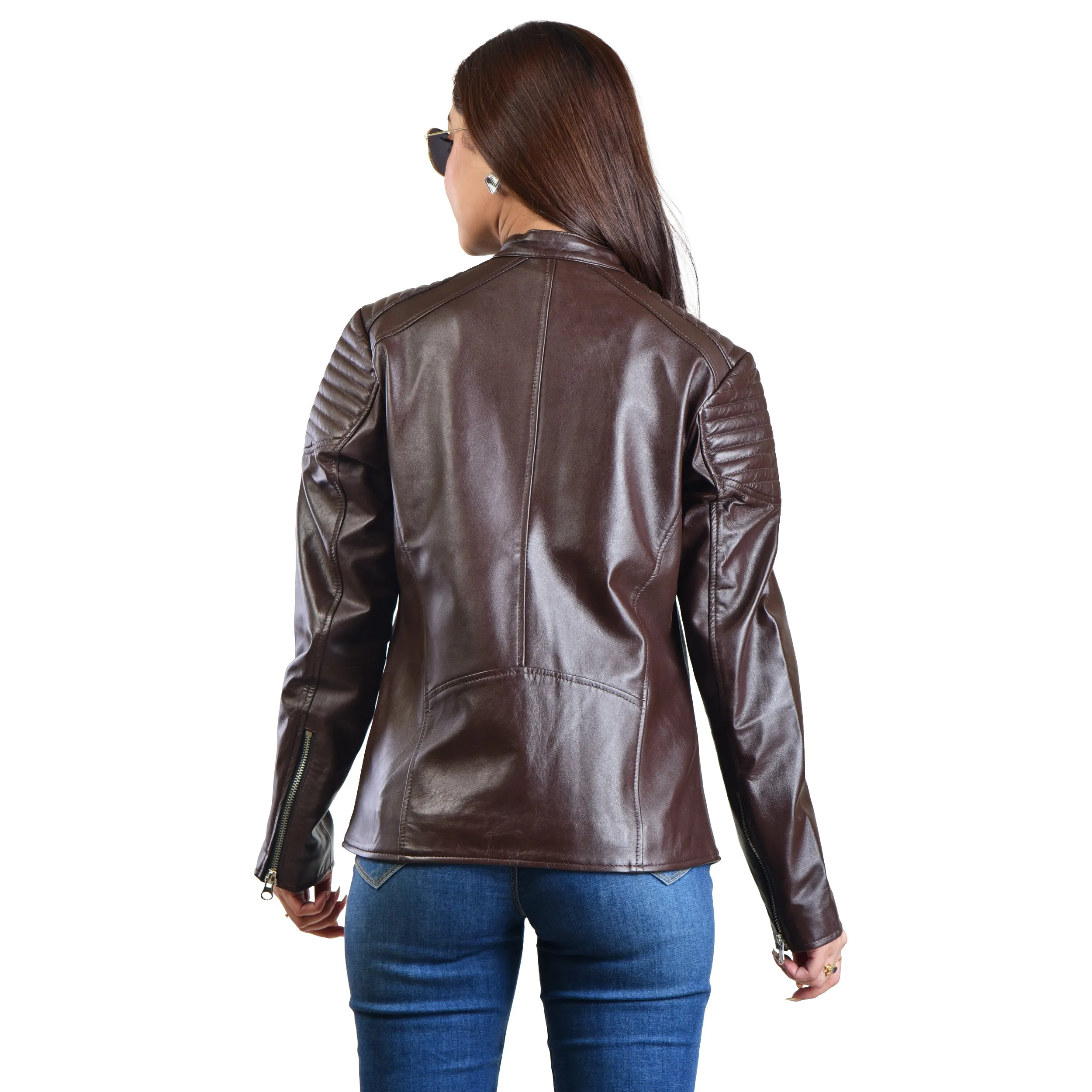 WOMENS LEATHER JACKET 410158(BROWN)