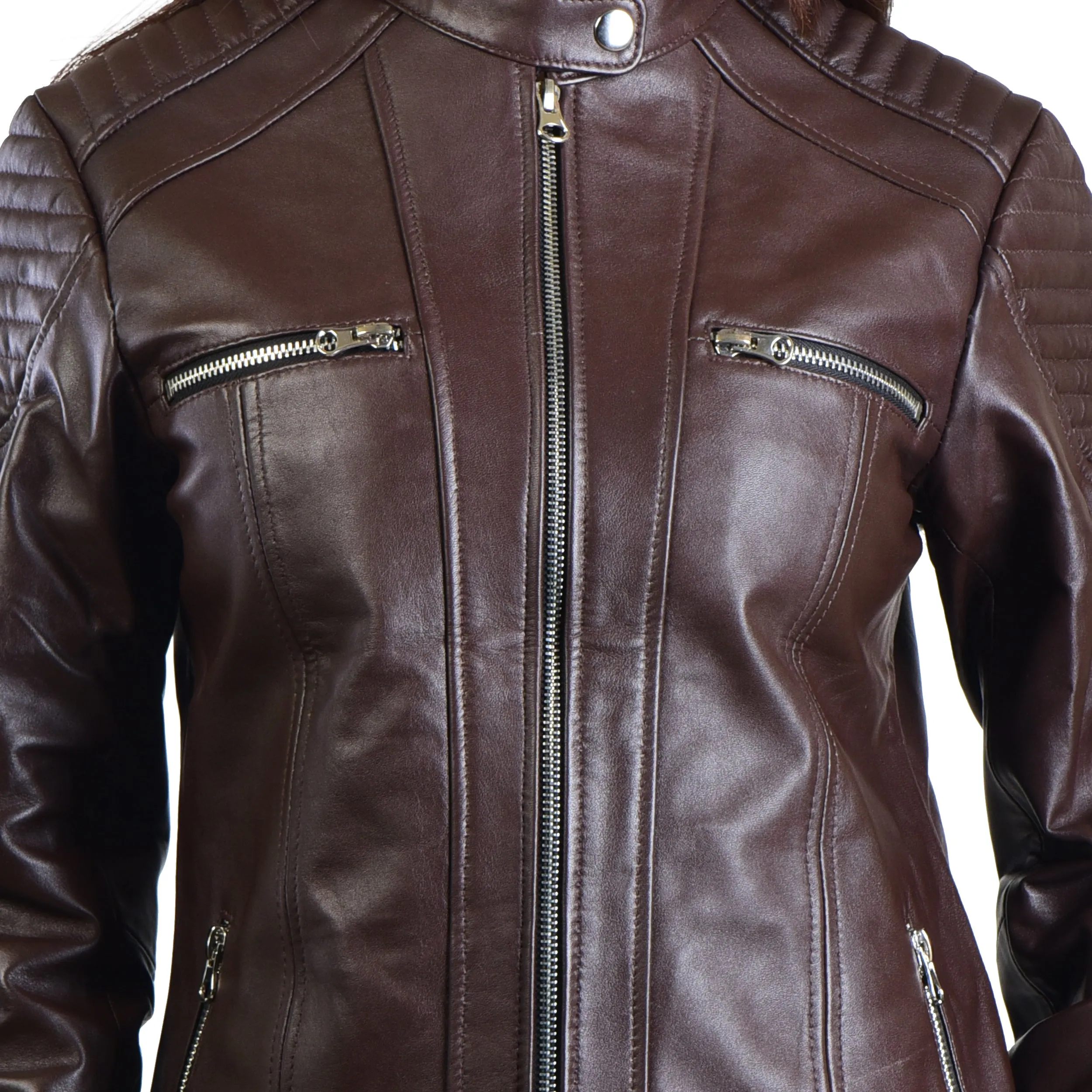 WOMENS LEATHER JACKET 410158(BROWN)