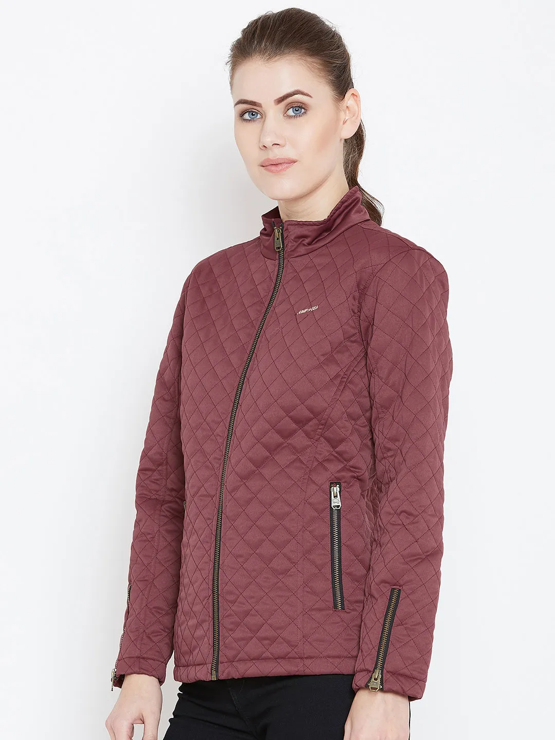 Womens Solid Wine Quilted Jacket