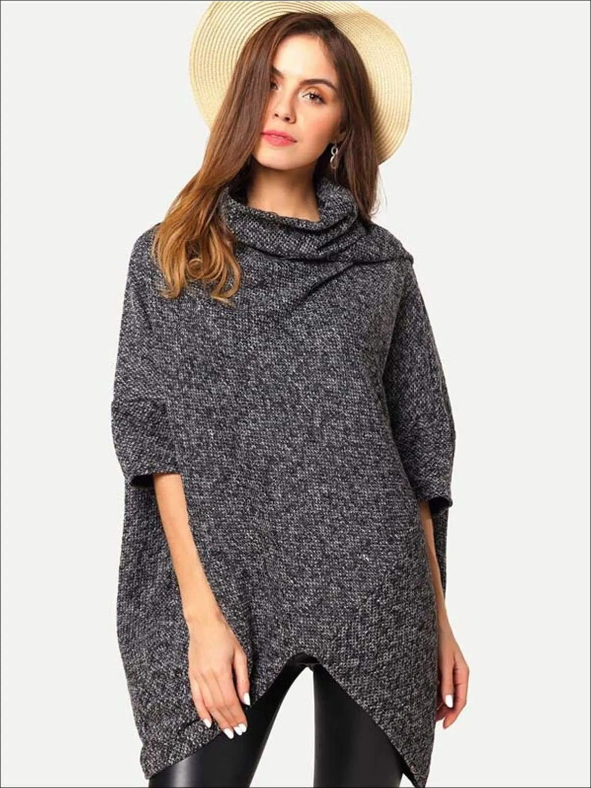 Women's Trendy Asymmetrical Edge Poncho Sweater