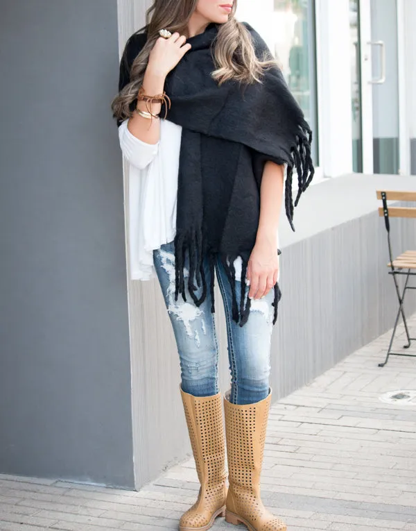 Wool Blend Tassel Wrap & Scarf