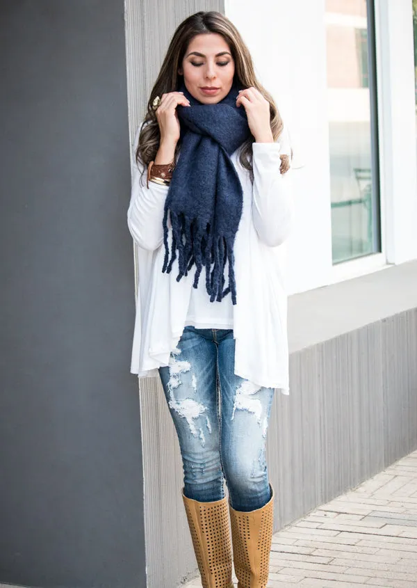 Wool Blend Tassel Wrap & Scarf