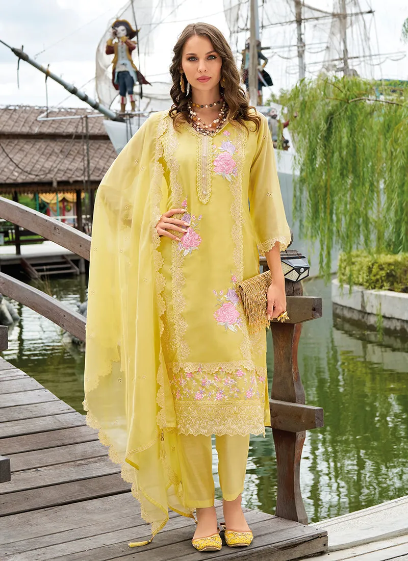 Yellow Chikankari Embroidery Festival Salwar Kameez Suit