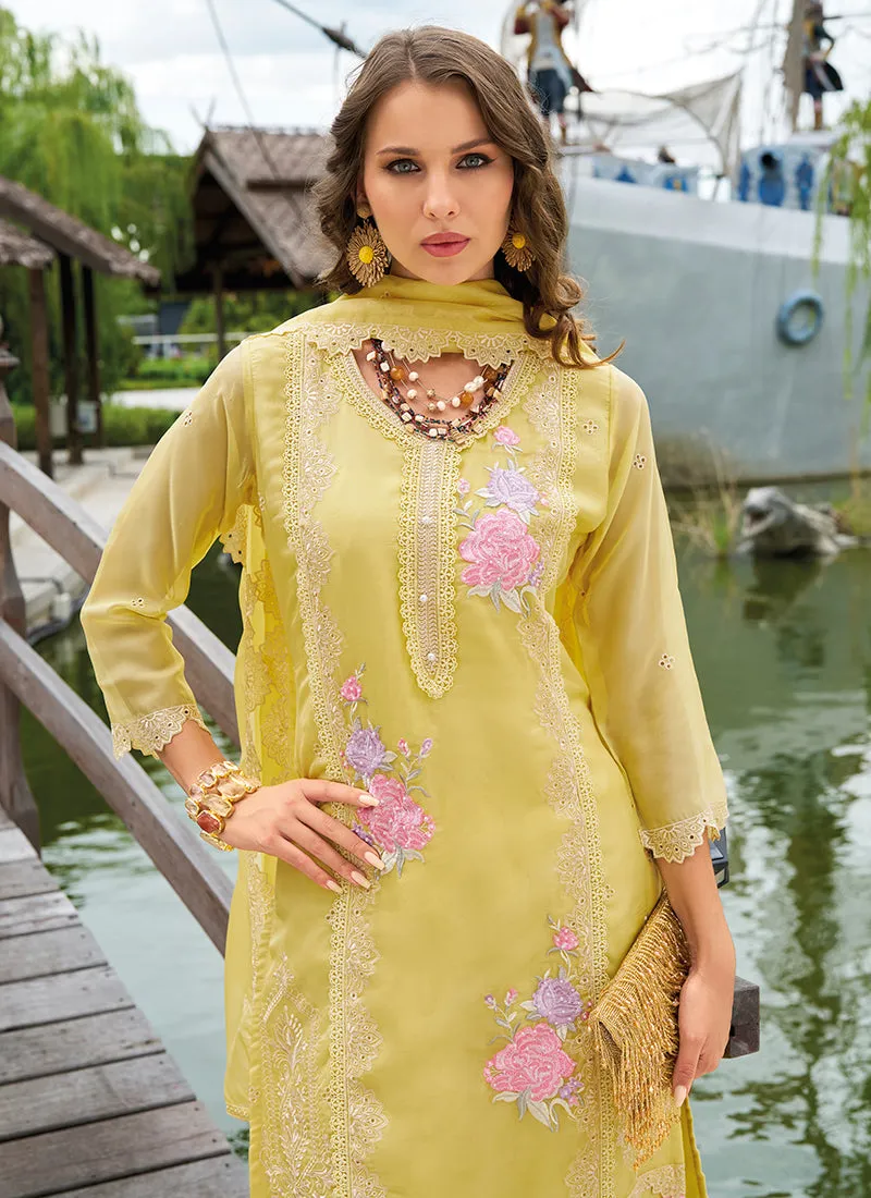 Yellow Chikankari Embroidery Festival Salwar Kameez Suit