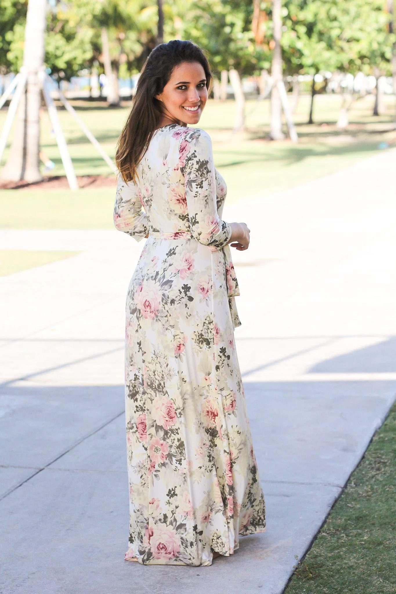 Yellow Floral Wrap Maxi Dress