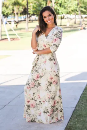 Yellow Floral Wrap Maxi Dress