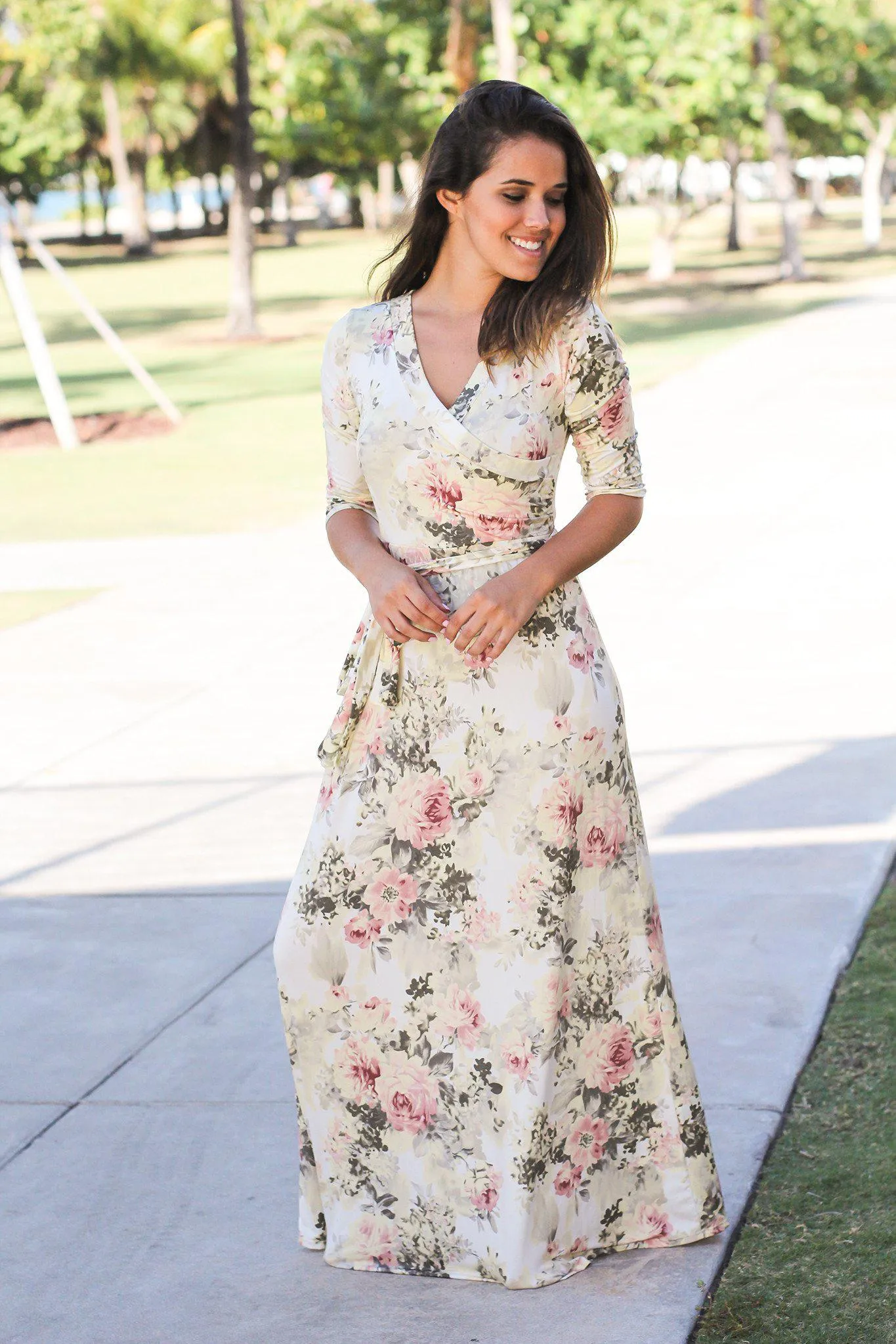 Yellow Floral Wrap Maxi Dress