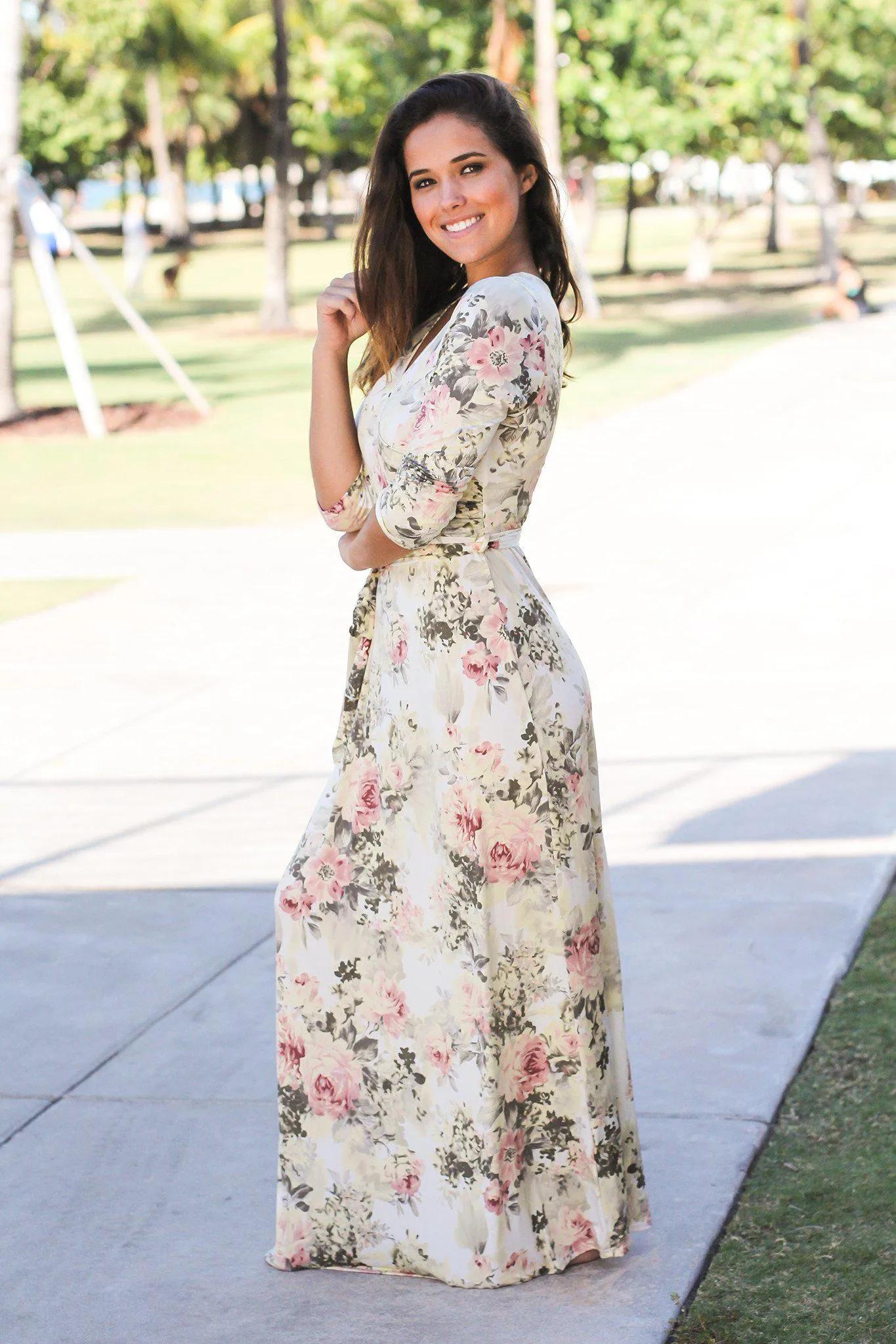 Yellow Floral Wrap Maxi Dress