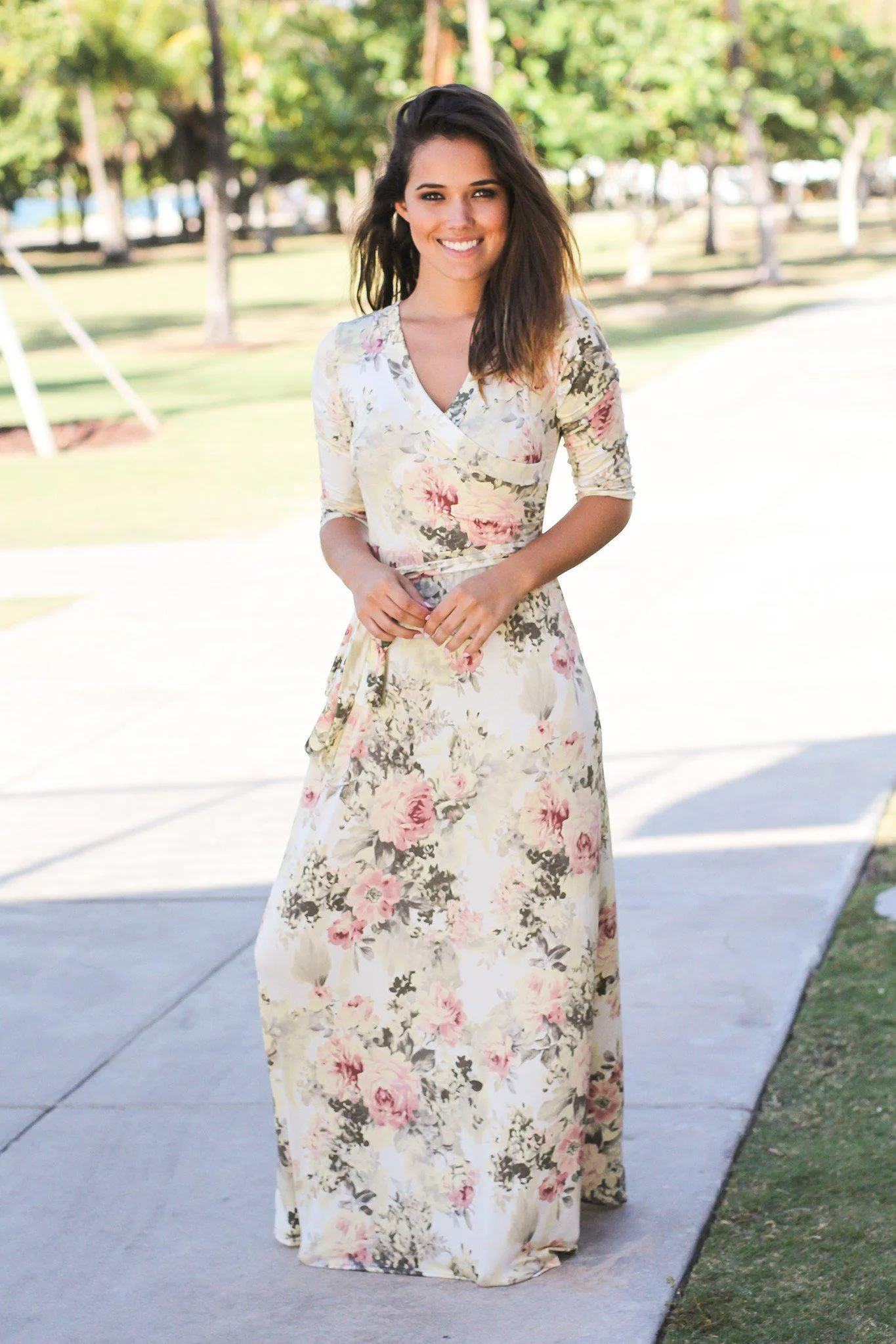 Yellow Floral Wrap Maxi Dress